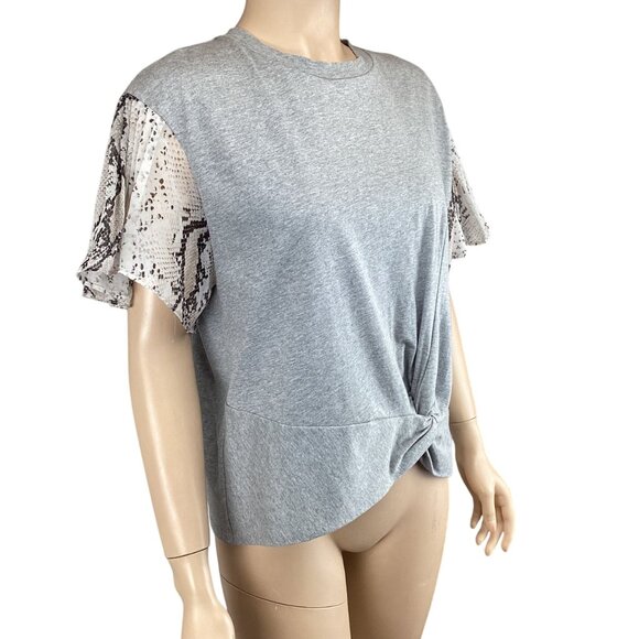 Current Air Anthropologie Top Size Small Basille Print Sleeve Grey Twist‎ Front - Picture 10 of 10